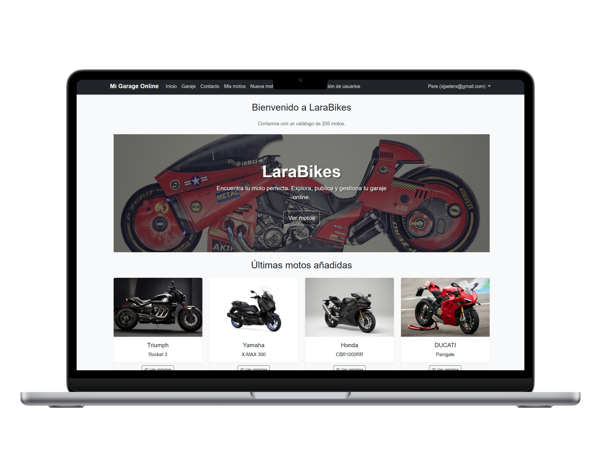 Captura de pantalla del proyecto LaraBikes