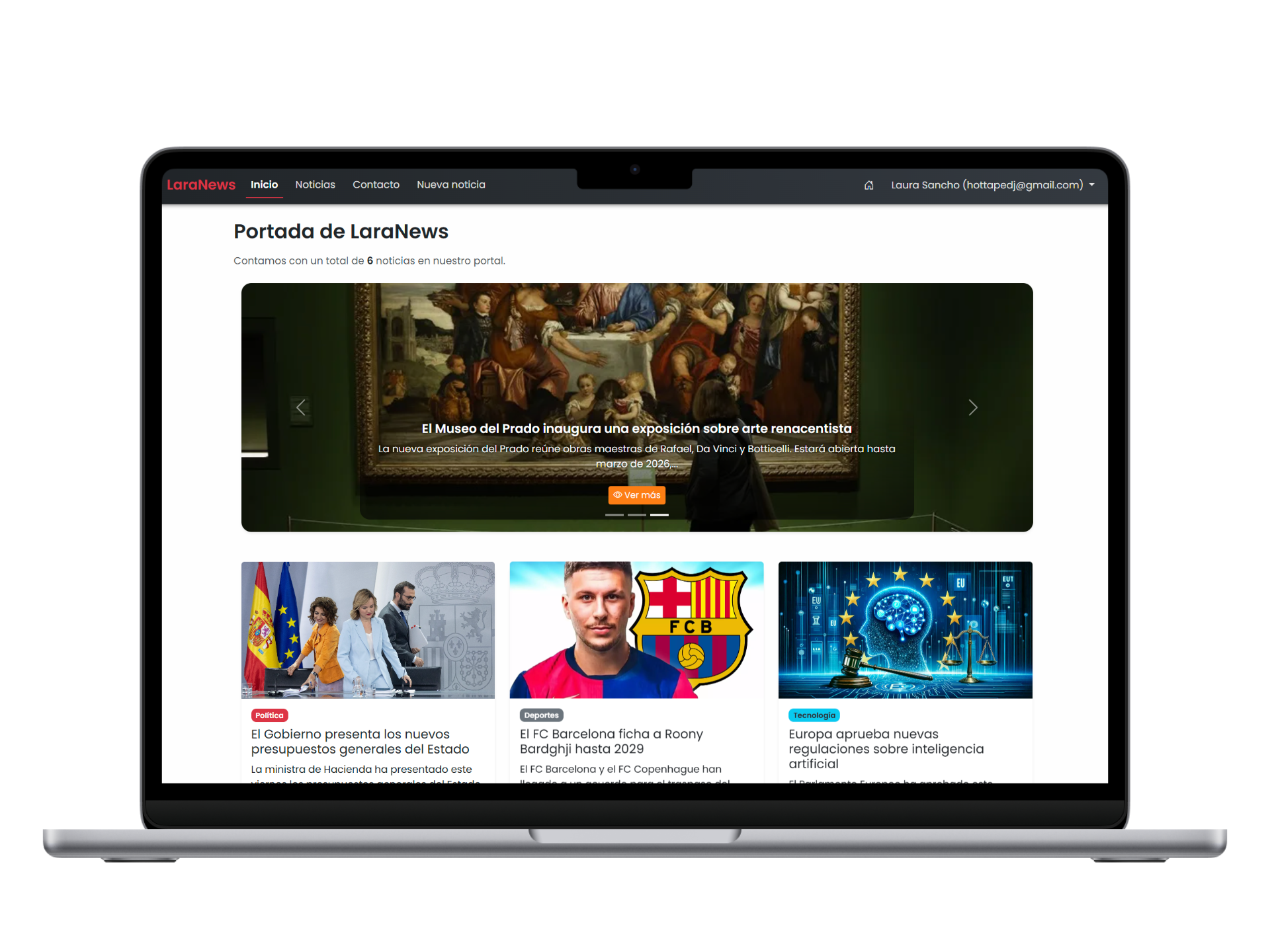 Captura de pantalla del proyecto LaraNews